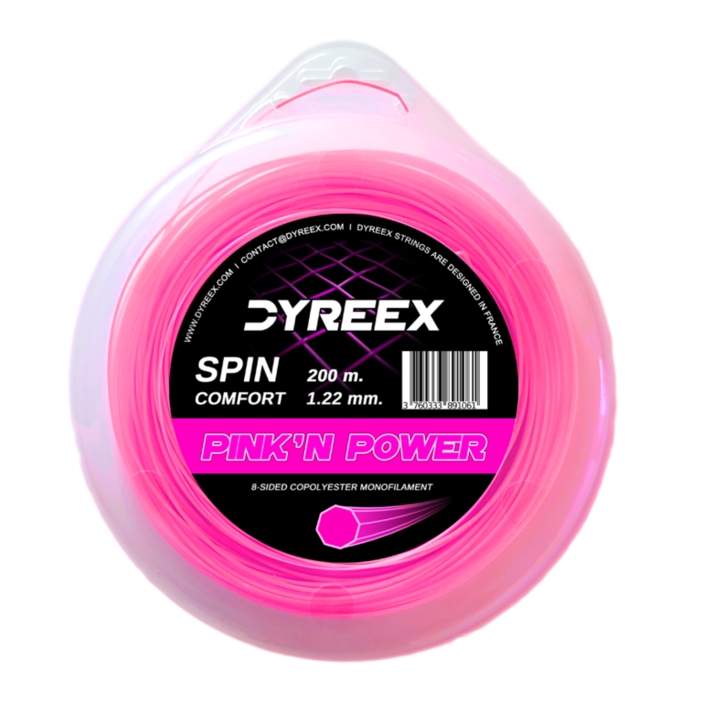 Dyreex tennis string Pink'n Power 200 m. set - 1.22 mm. String that provided a very high level of comfort for a monofilament and this was achieved thanks to the very high elasticity of the string.