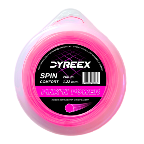 Dyreex tennis string Pink'n Power 200 m. set - 1.22 mm. String that provided a very high level of comfort for a monofilament and this was achieved thanks to the very high elasticity of the string.