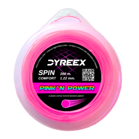 Dyreex tennis string Pink'n Power 200 m. set - 1.22 mm. String that provided a very high level of comfort for a monofilament and this was achieved thanks to the very high elasticity of the string.