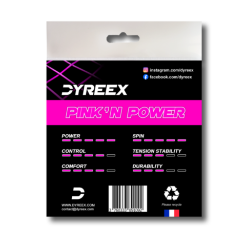 Dyreex tennis string Pink'n Power 12 m. /1.22 mm. String that provided a very high level of comfort for a monofilament and this was achieved thanks to the very high elasticity of the string.
