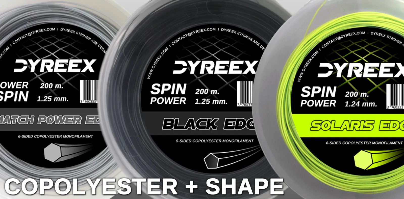 TRY IT! <br>Extra power and spin! Dyreex Copolyester tennis string whit shape for massive effect