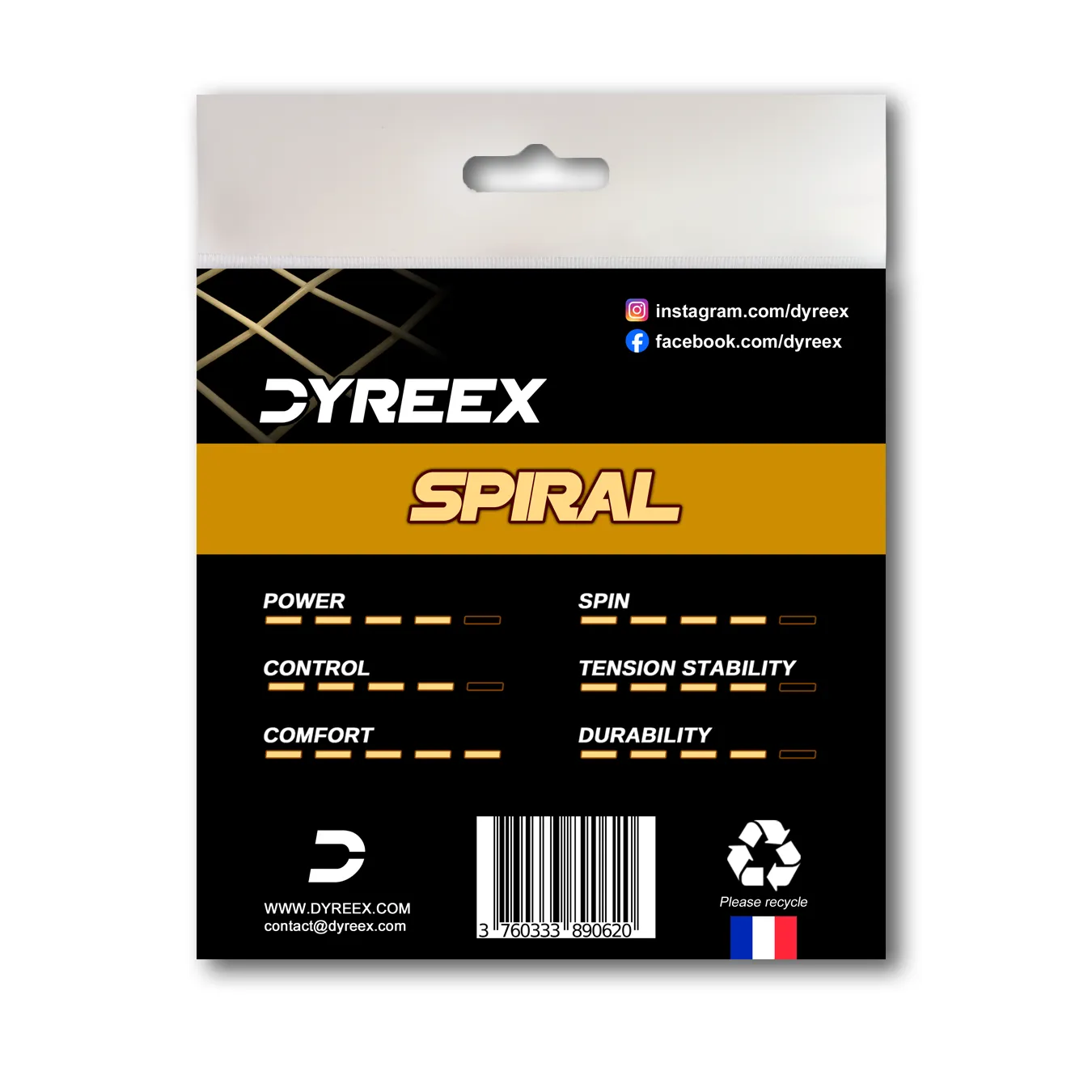 Dyreex tenns string Spiral 12 m. 1.35 mm back.